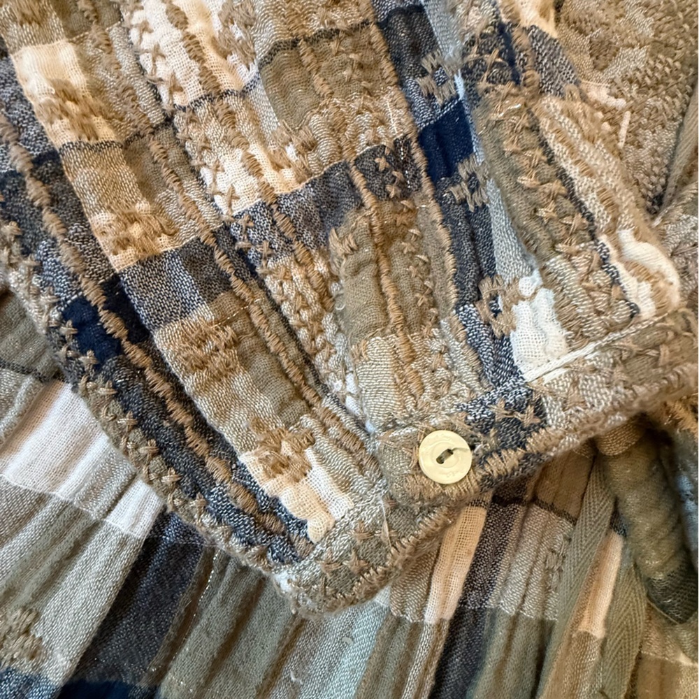 Johnny Was 3J Workshop Embroidered Plaid Tunic Blouse Boho Neutral Small - Picture 9 of 14